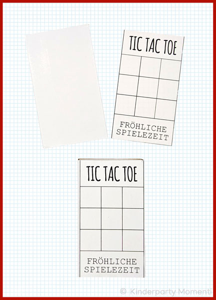 Collage zeigt wie eine große Streichholzschachtel zum Tic Tac Toe Spielbrett wird