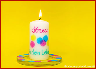 Kerze mit dem Spruch "Streu Konfetti in dein Leben" basteln