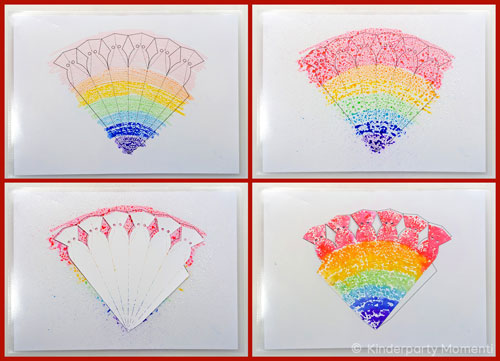 vier Fotos zum Basteln einer kleinen Regenbogen-Schultüte