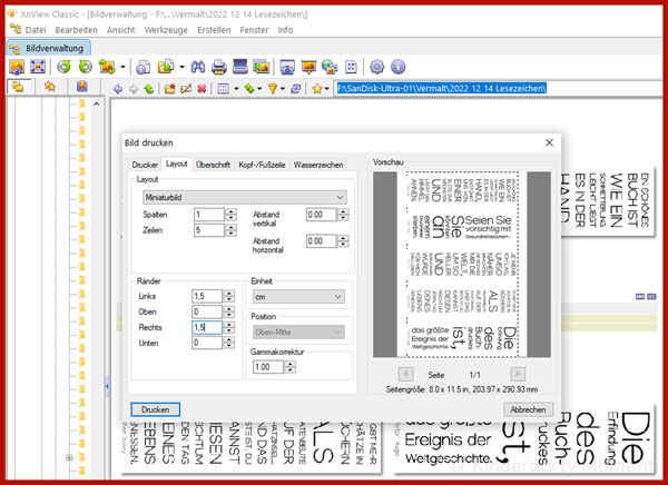 Druckereinstellung mit xnview-App