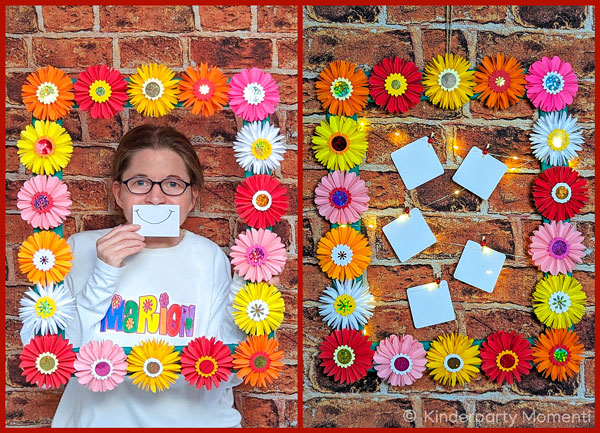 Fotocollage mit Bilderrahmen aus Papierblumen 