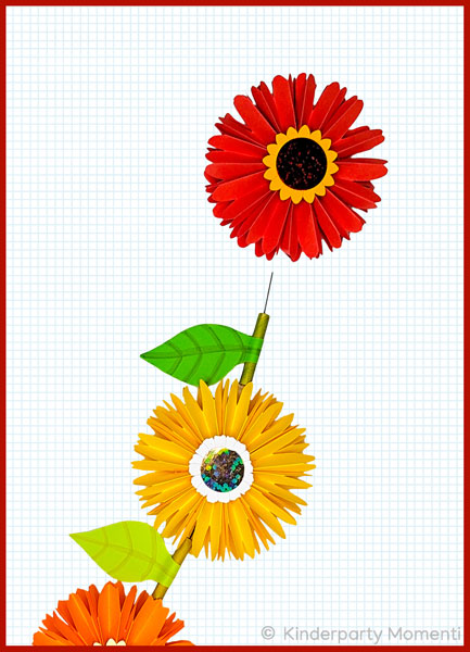 Blumen und Blätter auffädeln Papierblumen und Blätter abwechselnd auf einem Draht