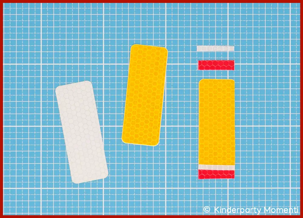Bleistift aus Reflektorfolie - Streifen Für Schulranzen Anhänger zwei Reklektor Aufkleber zusammenkleben