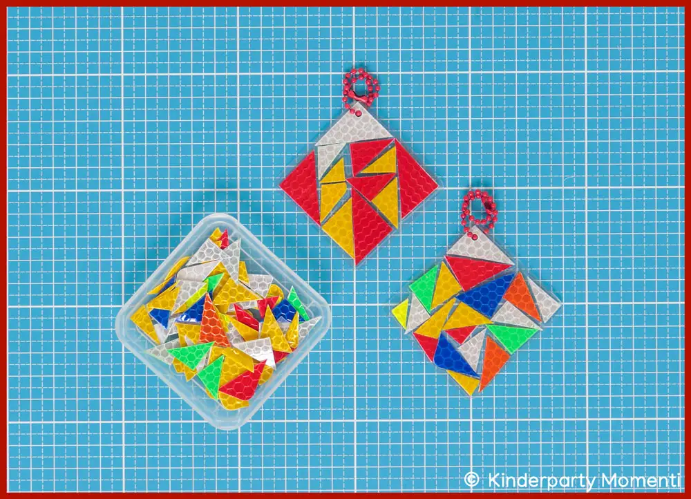 Basteln mit Reflektorfolie Resten Zwei DIY Reflektoren Anhänger für Taschen aus Reflektofolie Resten